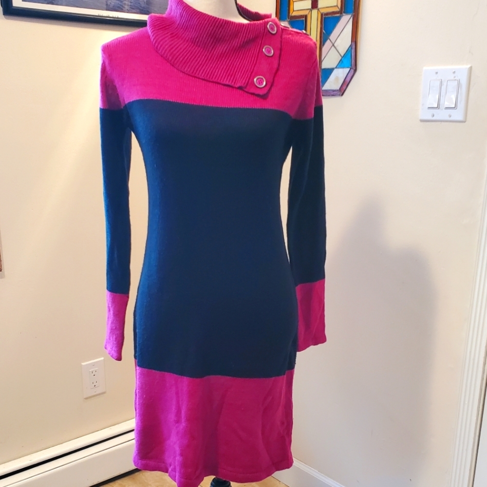 Pink Angel Knit Dress in Pink and Navy Blue Large
